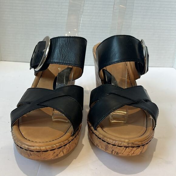 B.O.C Devona Leather Strap Cork Platform Wedge Slip on Mules Sandals Size 9 - Picture 3 of 9